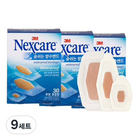 3M 넥스케어 숨쉬는 방수밴드 투명 혼합형 30매, 9세트