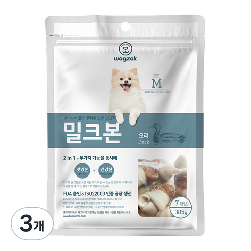와그작 밀크본 덴탈껌 M 7p, 오리, 3개