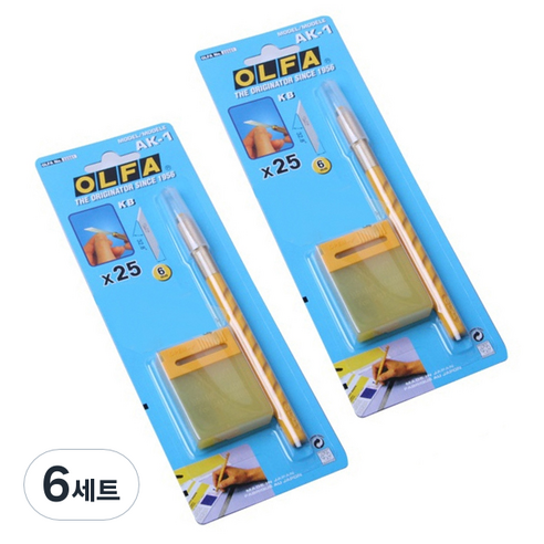 올파 디자인컷터칼 AK-1 + 컷터날 6mm 25p, 혼합 색상, 6세트