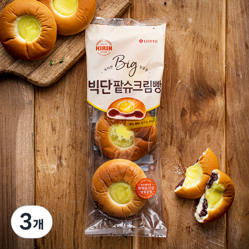 기린 팥 슈크림빵 빅단, 3개입, 3개