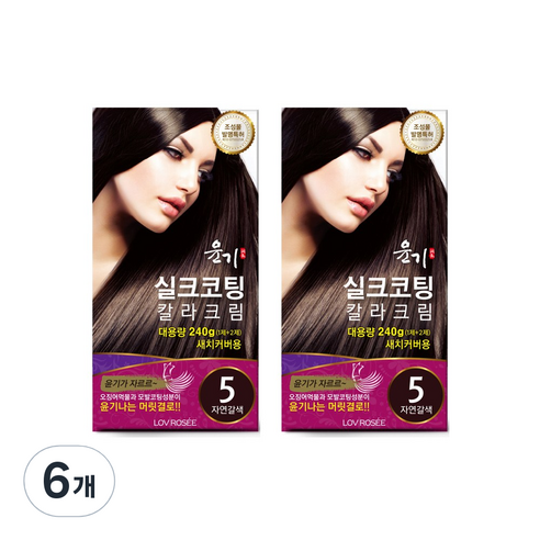 로브로제 윤기 실크코팅 칼라크림 새치커버 염색약, 자연갈색, 6개