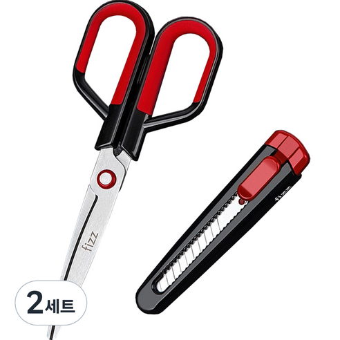 투코비 다기능 분리형 가위 + 커터칼 세트, 레드, 2세트