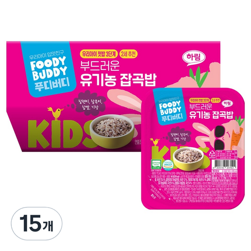푸디버디 부드러운 유기농 잡곡밥, 15개, 140g, 잡곡