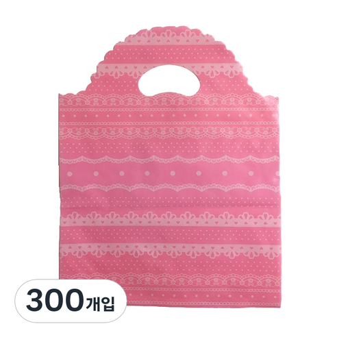 팩스타 손잡이 비닐 포장봉투 가로 25cm x 세로 35cm PE25, 핑크 레이스, 300개입