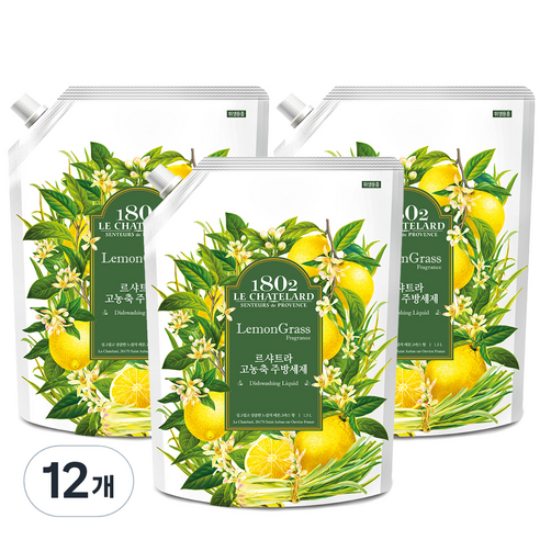 르샤트라1802 고농축 주방세제 리필 레몬그라스, 1.5L, 12개