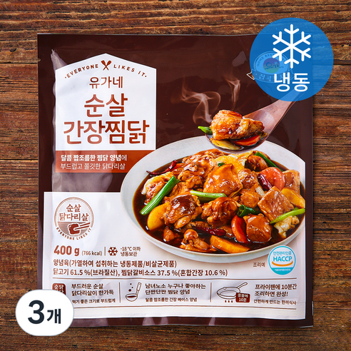 유가네 순살 간장찜닭 (냉동), 3개, 400g