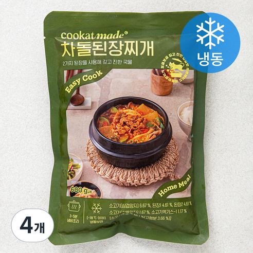 쿠캣 차돌 된장찌개 (냉동), 4개, 600g
