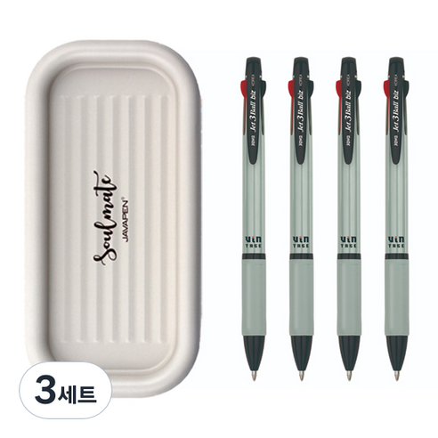 자바펜 제트3볼 비즈 빈티지 볼펜 0.7mm 4p + 소울메이트 펜트레이 랜덤발송 세트, 올리브, 3세트