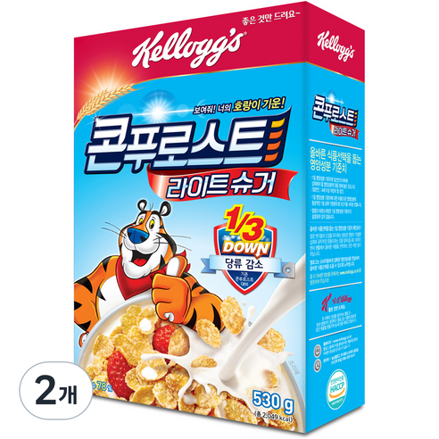 켈로그 콘푸로스트 라이트슈거 시리얼, 530g, 2개