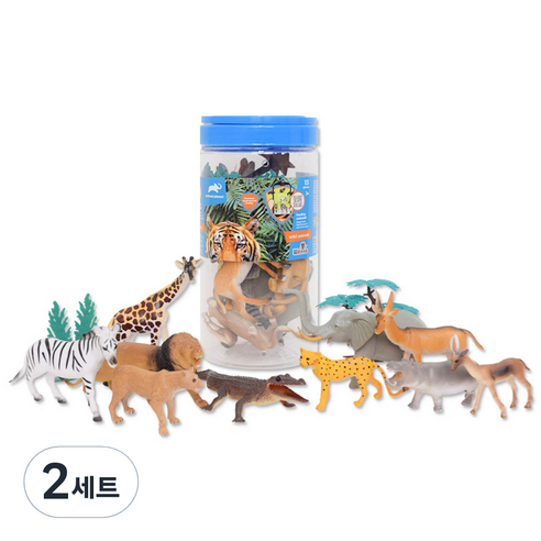 애니멀플래닛 동물 피규어 슬림 원형 버켓 13p 세트, 2세트