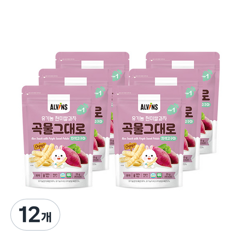 엘빈즈 유아용 유기농 곡물 그대로 현미 쌀과자 STEP1 25g, 자색고구마맛, 12개