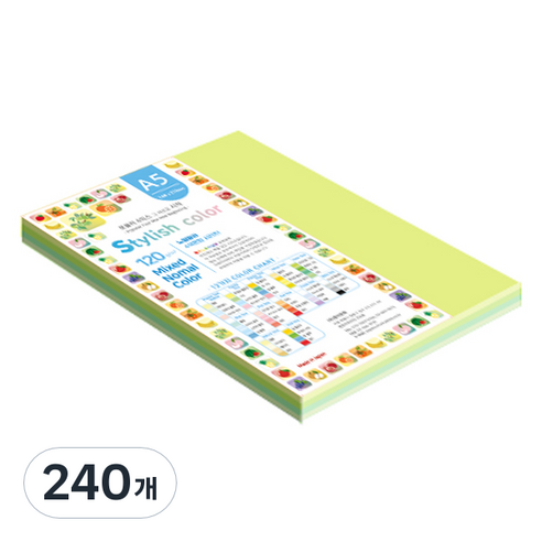 종이문화 스타일리쉬 얇은 혼합색지 120g 05 SN Green Tone, A5, 240개
