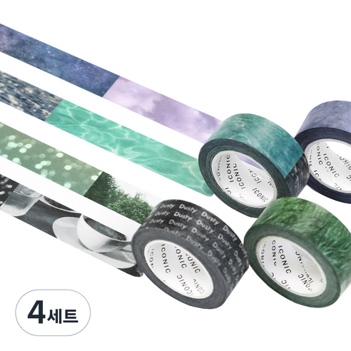 아이코닉 포토 마스킹 테이프 15mm x 10m 4종 세트, 001 SKY, 002 RIPPLE, 003 GREEN, 004 BLACK, 4세트