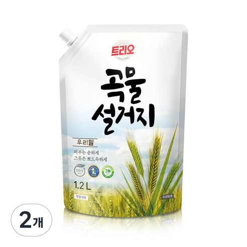 트리오 곡물 설거지 우리밀 주방용 세척제, 1.2L, 2개