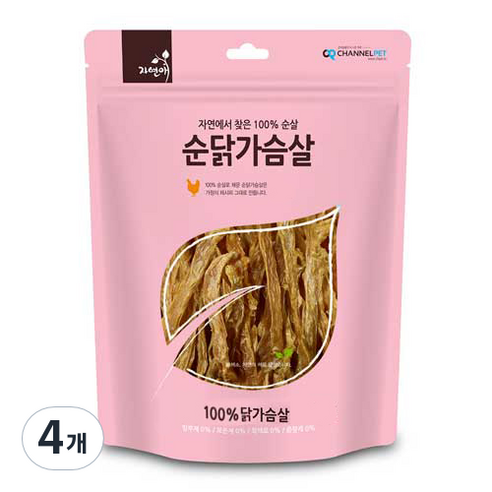 자연애채널펫 강아지간식, 닭가슴살맛, 200g, 4개