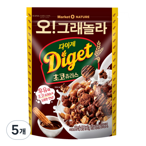 마켓오네이처 오그래놀라 다이제 초코츄러스 시리얼, 300g, 5개
