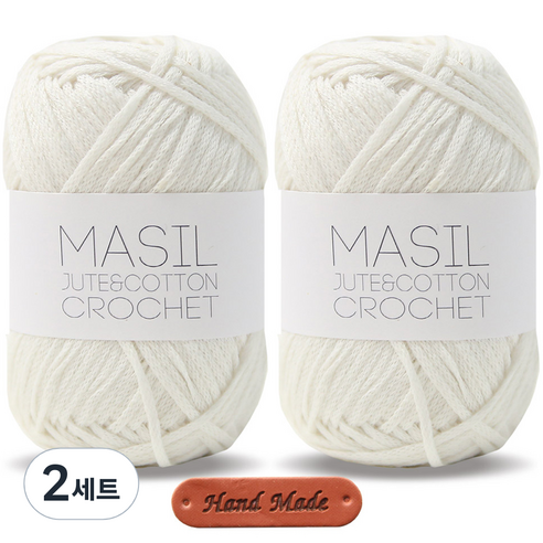 니뜨 마실 60g x 2p + 핸드메이드 가죽 라벨 세트, 02 아이보리, 2세트