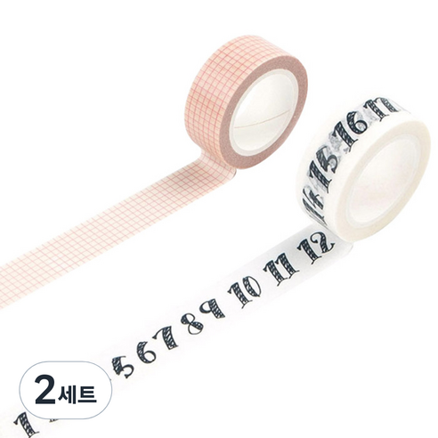 라이프포인트 라이프스타일 디자인마스킹테이프 세트 15 mm x 7 m, 02격자, 08넘버, 2세트