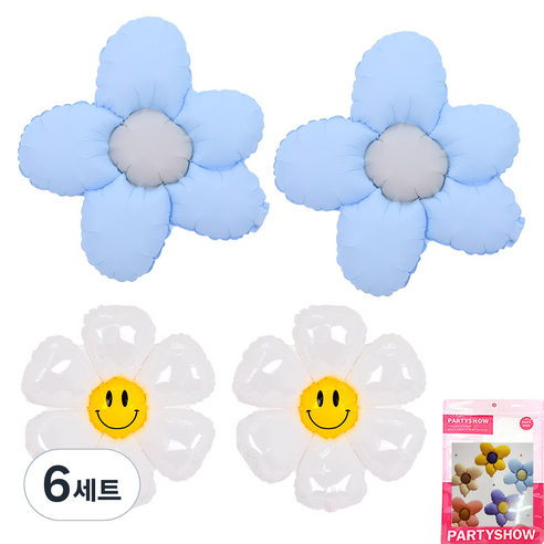 파티쇼 파티풍선 내츄럴 데이지 플라워 + 소형 스마일 세트, 블루, 6세트