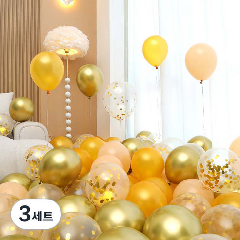 피앤비유니티 풍선 50p 세트 골드, 07 베이비골드 컨페티 4색혼합 B, 3세트
