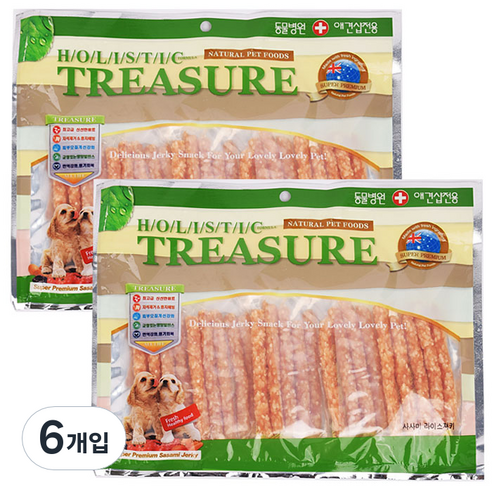 트레져 강아지용 져키 포장지 랜덤 발송, 치킨 라이스 져키, 400g, 6개