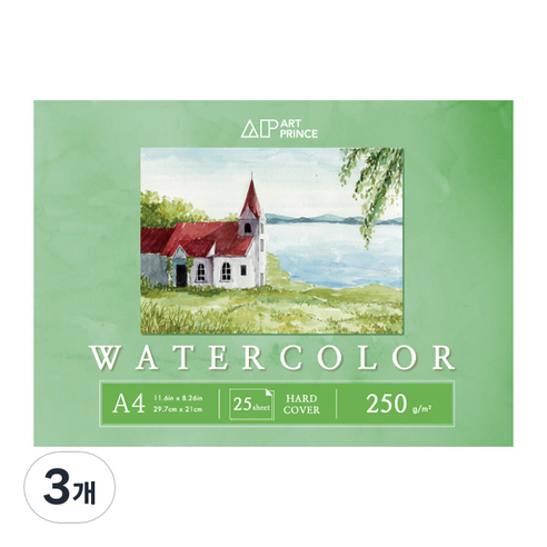 두성 아트프린스 워터컬러 수채화용 무선 스케치북 250g W08, A4, 25매, 3개