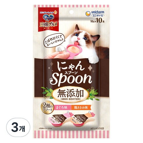 유니참긴노스푼 고양이 냥스푼 간식 10p, 혼합맛(참치 / 닭가슴살), 10g, 3세트