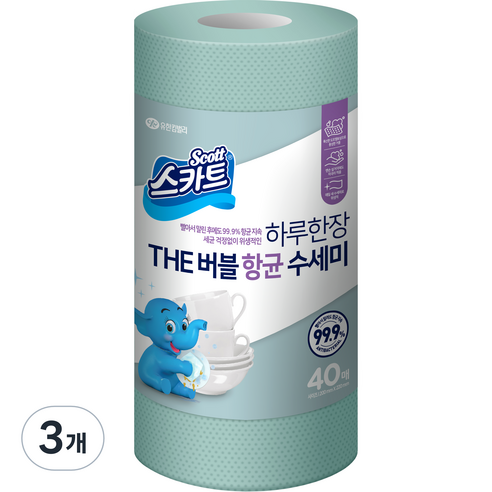 스카트 THE버블 항균수세미, 민트그린, 40매입, 3개