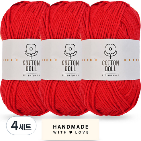니뜨 코튼돌실 50g x 3p + 코튼 라벨 세트, 4세트, 17 레드