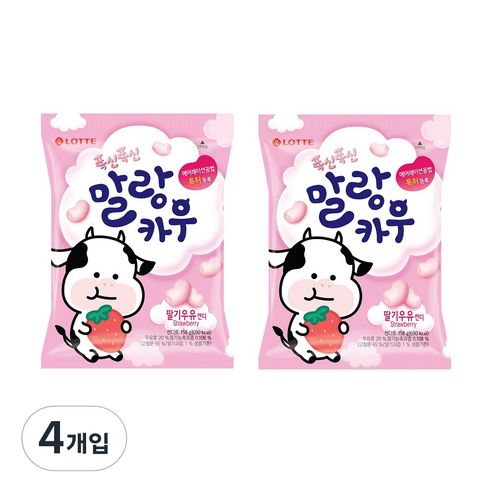 롯데제과 폭신폭신 말랑카우 딸기우유 츄잉캔디, 158g, 4개입