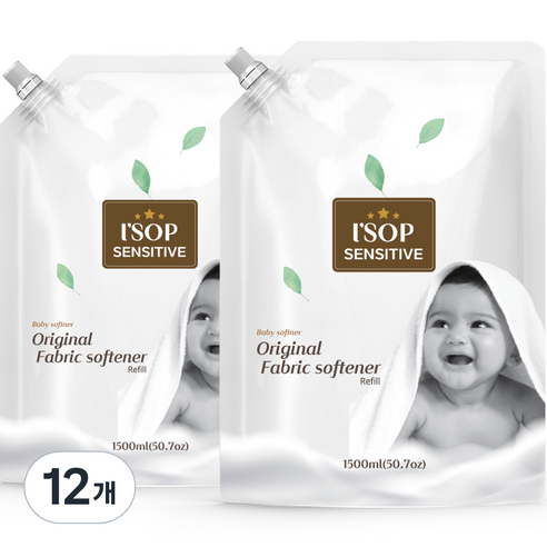 아이솝 메가 센서티브 유아 섬유유연제 베이비파우더향 리필, 1500ml, 12개