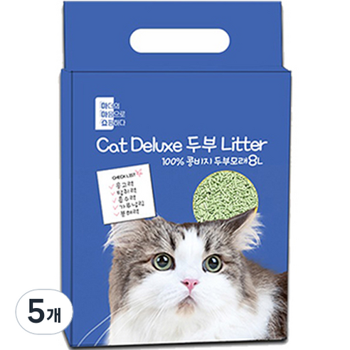 마마쇼 캣 디럭스 응고형 두부모래, 8L, 5개, 녹차향