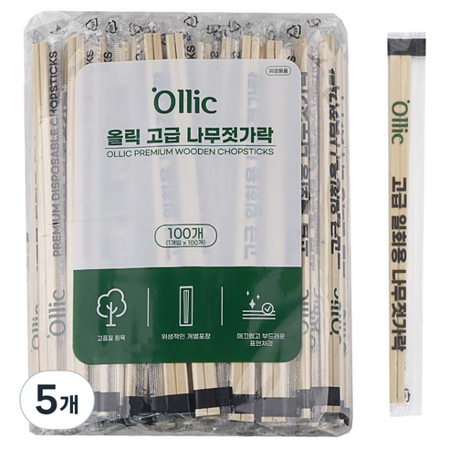 올릭 일회용 나무젓가락, 100개입, 5개