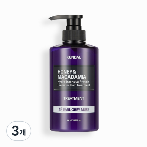 쿤달 허니 앤 마카다미아 헤어 트리트먼트 얼그레이머스크향, 3개, 500ml