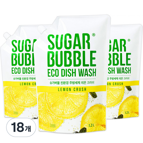 슈가버블 친환경 주방세제 레몬 크러쉬 리필, 18개, 1.2L