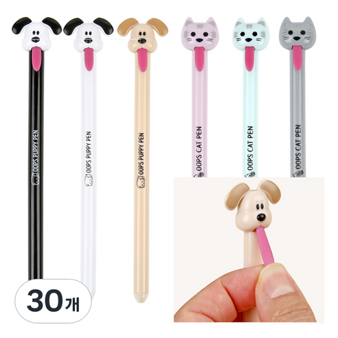 슈퍼쌤 웁스 퍼피 앤 캣 지워지는 볼펜 0.8mm, 랜덤발송, 30개