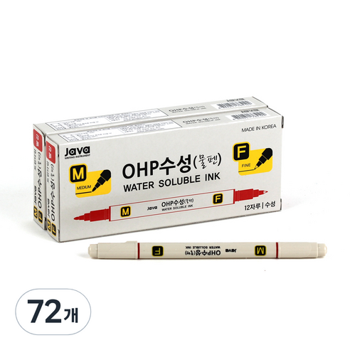 자바펜 OHP 수성사인펜 MF, 빨강, 72개