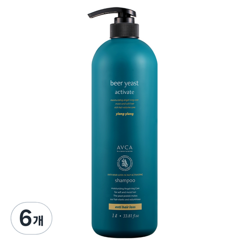 아브카 맥주효모 두피케어 탈모증상완화 샴푸 일랑일랑, 1000ml, 6개