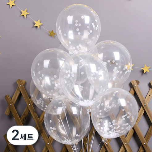 파티해 써클 컨페티풍선 20p + 손펌프 랜덤발송 +컬링리본 + 스펀지닷 세트, 화이트, 2세트