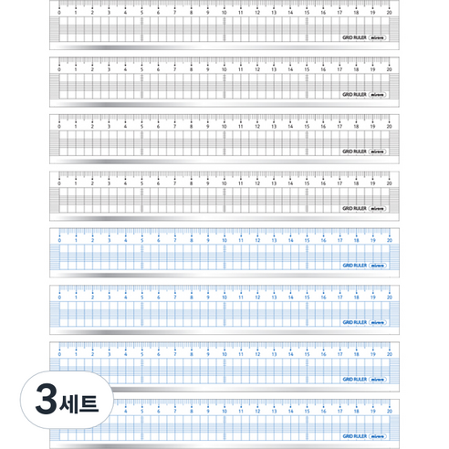 미소로 1500 컷팅 방안자 20cm 2종 x 4p 세트 2166, 검정 + 파랑, 3세트