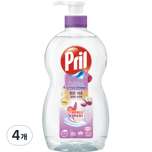 프릴 맑은 식초 달콤한 리치향 주방세제, 700ml, 4개
