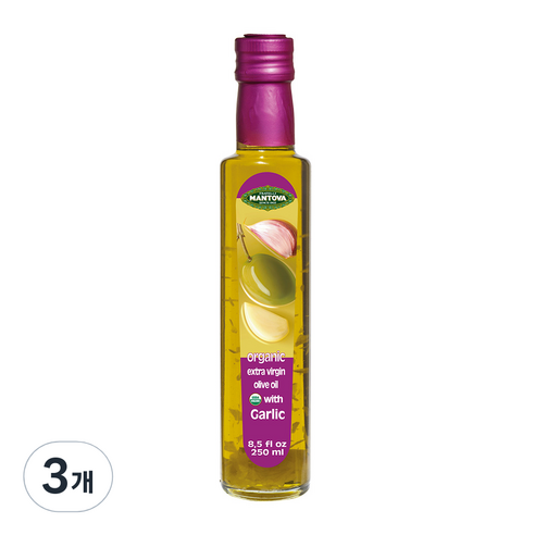 만토바 오가닉 엑스트라 버진 갈릭 올리브 오일, 250ml, 3개