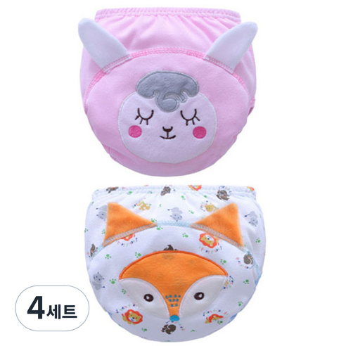 엠케이 여아용 동물캐릭터 배변 훈련팬티 2입, 여우, 양, 4세트