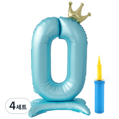 올리브파티 대형 스탠딩 왕관 생일 풍선 숫자0 + 손펌프 세트, 블루(풍선), 4세트