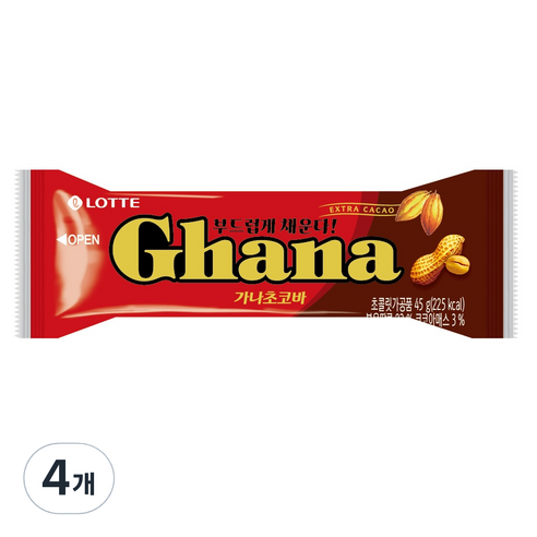 롯데제과 가나초코바 땅콩, 4개, 45g