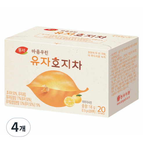 동서 마음우린 유자호지차, 4개, 20개입, 0.9g