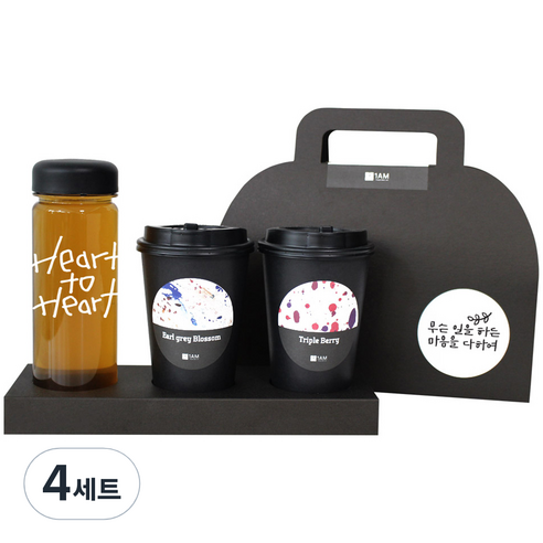 1AM 쥬뗌므 블랜딩차 검정 보틀 세트, 얼그레이 블라썸티 3p + 트리플 베리티 3p + 검정 뚜껑 보틀 + Heart to Heart 보틀용 메세지 스티커 + 무슨일을 캘리그라피 메세지 + 프리미엄 블랙 패키지, 4세트