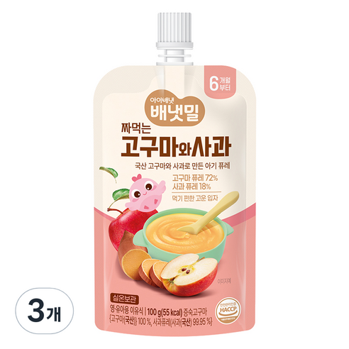 아이배냇 배냇밀 짜먹는 이유식, 혼합맛(고구마/사과), 100g, 3개