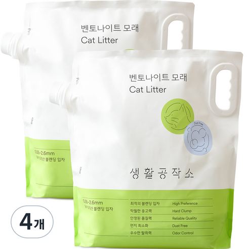 생활공작소 벤토나이트 고양이 모래, 4개, 6kg