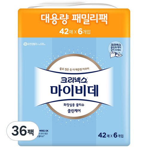 마이비데 클린케어 화장실용 물티슈 휴대형 패밀리팩, 100g, 42매, 36개